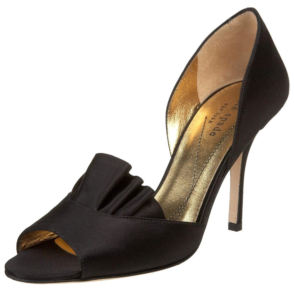 Kate Spade Chrisette Black Satin Open Toe Formal Heels - Size 8.5 - Picture 1 of 8